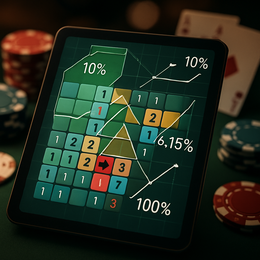 An analytical depiction of the game Minesweeper in an online casino setting, illustrating probabilities